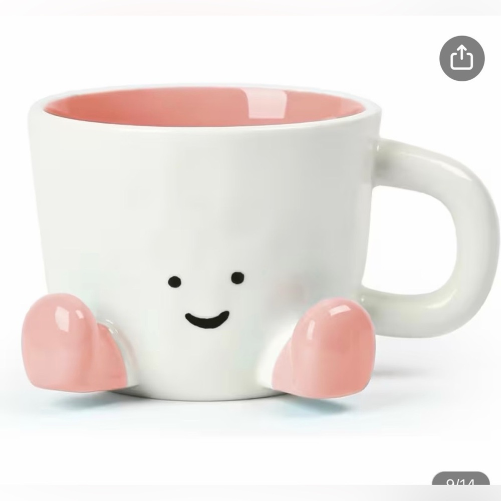 NWOT Pink and White Smiley Ceramic Coffee Mug